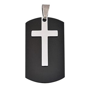 Pendentif croix militaire en acier 40x23mm noir avec motif croix argentée - Product Image 1
