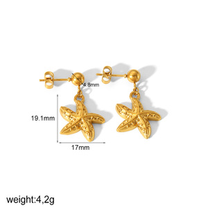 Pendientes de acero inoxidable chapados en oro de 18k con diseño de conchas y estrellas de mar de la serie Fashion Ocean para mujer, joyería de regalo. - Product Image 4