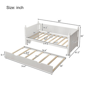 White Wooden Trundle Bed For <b>Kids</b> Bedroom With <b>Storage</b> Drawer And Mattress Set - Product Image 4