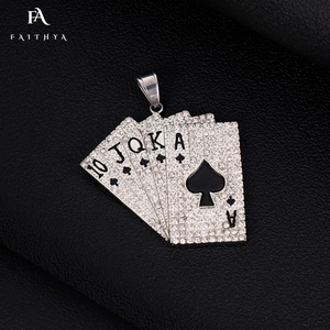 FP1228 Collar con Colgante de Acero Inoxidable con Diseño Único de <span class=keywords><strong>Texas</strong></span> Hold'em Straight Flush Ice Out Lucky, Chapado en Oro, Estilo Hip Hop para Hombre - Product Image 3