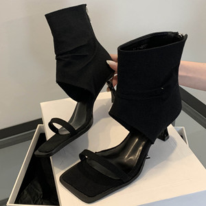 Sandales d'été à talons hauts et mi-hauts pour femmes, nouvelles chaussures de soirée avec tongs en maille, sandales de vacances pour femme - Product Image 4