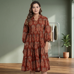 Vestido Midi Tipo Bata con Botones, Estampado Floral, 100% Algodón, Transpirable, Ecológico, Corte en A, Casual, para Fiesta, para Mujer - Product Image 3