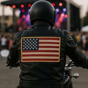 Patch de fleur de drapeau américain 3D de haute qualité-Badge brodé avec bordure dorée à repasser Patch de veste patriotique à coudre Tissu sergé - Product Image 2