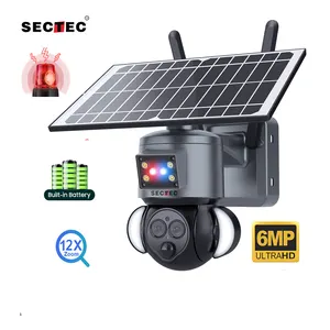 Lampu Sorot nirkabel pintar, kamera surya Zoom baterai tenaga surya, jaringan 4G PTZ IP nirkabel cerdas 6Mp, lampu sorot kartu Sim GSM 4G perbesaran 12X