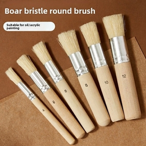 Lot <span class=keywords><strong>de</strong></span> 5 pinceaux à <span class=keywords><strong>huile</strong></span> transfrontaliers, poils naturels, tête ronde, manche en bois, outil <span class=keywords><strong>de</strong></span> <span class=keywords><strong>peinture</strong></span>, pinceau à pochoir creux, acrylique, aquarelle - Product Image 1