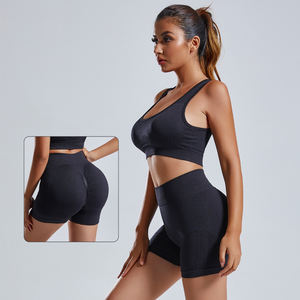 Ensemble 2 pièces de <span class=keywords><strong>yoga</strong></span> sans couture <span class=keywords><strong>pour</strong></span> femme, soutien-gorge de sport sexy à découpe dorsale et short de <span class=keywords><strong>yoga</strong></span> taille haute rehausseur de hanches <span class=keywords><strong>pour</strong></span> fitness et course à pied - Product Image 2