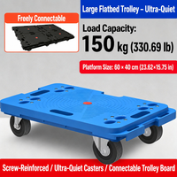 Chariot à plateforme en plastique 150 kg avec quatre roues en PP et personnalisable OEM pour la manutention industrielle en entrepôt