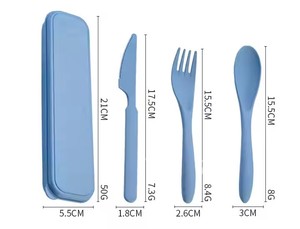 Ensemble de couverts portables modernes en paille de blé avec boîte de rangement – Écologique et réutilisable - Product Image 3