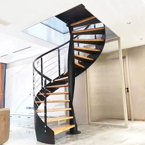 Modern <strong>Half</strong> Curve Stairs Wood Construction with Marble Internal <strong>Steps</strong> Middle Thread Wood Bone Stair - Product Image 3