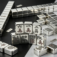 Magnifique ensemble de Mahjong en alliage multi-tailles, poli argenté brillant, avec marquages chinois, portable, en métal de qualité supérieure, coffret cadeau