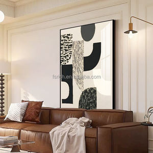 Dipinto minimalista <span class=keywords><strong>nero</strong></span>, <span class=keywords><strong>bianco</strong></span> <span class=keywords><strong>e</strong></span> grigio soggiorno con pavimento astratto di lusso con ingresso divano sfondo appeso alla parete pittura - Product Image 3