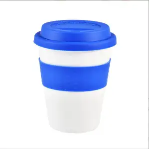 천연 유기농 여행 테이크 아웃 맞춤형 플라스틱 Pp 실리콘 커버 뚜껑이있는 대나무 섬유 재사용 커피 머그 컵
