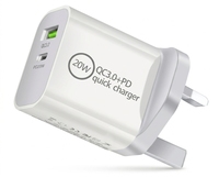 Chargeur mural rapide 20W double port PD QC 3.0, chargeur USB-C USB-A, multi-prises UK EU US AU, chargeurs USB C pour téléphone