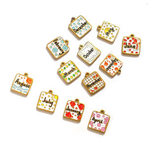 Charmes de <span class=keywords><strong>calendrier</strong></span> des pierres de naissance de 12 mois |   Pendentifs en acier inoxydable plaqué or 18 carats avec émail pour la fabrication de bijoux, bracelets et colliers DIY - Product Image 1