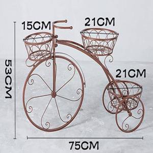 Support de plante en métal en forme de vélo, décoration de jardin et de patio, porte-pot de fleurs avec finition en peinture en poudre marron - Product Image 6