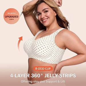 Sujetador de lencería para mujer, talla grande, con lunares, sin aros, cobertura total, antideslizante, soporte sin costuras, copas B-DDD, tirantes cruzados - Product Image 2
