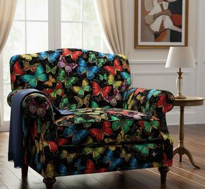 Tela de tapicería estampada con mariposas multicolores por yarda, elegante tela decorativa para muebles con patrón de mariposas y flores. - Product Image 4