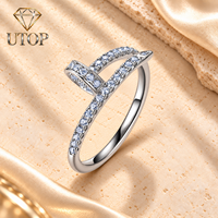 Bague personnalisable en argent sterling S925 plaqué or, design clou, entièrement pavée de moissanite taille ronde 0,5 CTW, sertie à griffes, pour femme