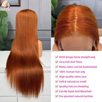 Peluca de Cabello Humano Virgen Vietnamita con Cutícula Alineada, Liso Extremo, Color Marrón Jengibre, Sin Pegamento, con Cierre Frontal de Encaje HD 5x5 SDD