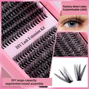 Precio de fábrica: Kit de pestañas postizas DIY en racimo 30-100D 0.07mm, segmentos de pestañas precortados con adhesivo y sellador - Product Image 2