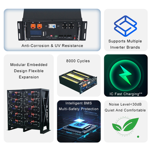 Batterie de stockage d'énergie solaire domestique LiFePO4 semi-solide 51,2 V 100 Ah 4U montée en rack, 6000 cycles, température de fonctionnement -20°C - Product Image 2
