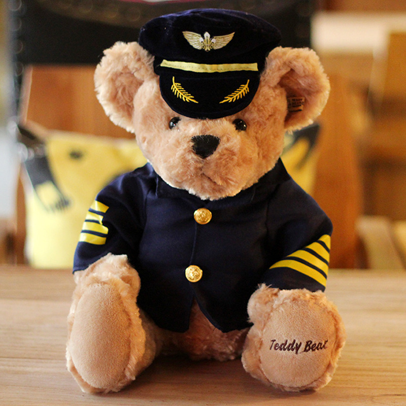 Kawaii 22/30/40cm Soft Plush Teddy Bear Toy Airline Pilot Stuffed