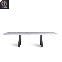 Ensemble de table et chaises à dîner DIRANI en marbre blanc moderne et bois, 6 places, pour villa de luxe, hôtel, salle à manger