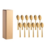 Ensemble de cuillères à soupe en acier inoxydable, 12 pièces, Design martelé brillant doré avec poignée de sablage