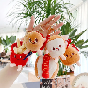 Cute Soft Plush Keychain Set Collection Includes French Fries Burger <strong>Hot</strong> Dog Stuffed Keyring Cartoon Food Toys - Product Image 1