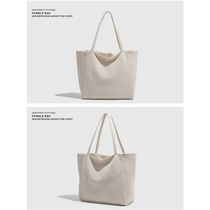 Sac fourre-tout à bandoulière pour femme en toile sergé grande capacité, tendance, avec fermeture éclair et deux poignées, 30x15x40cm, idéal pour le shopping et les trajets quotidiens - Product Image 4