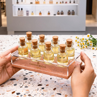 Présentoir de Comptoir Personnalisé en Acrylique Transparent à 8 Compartiments pour Mini Bouteilles d'Alcool, Échantillons de Parfum, Organisateur Vide