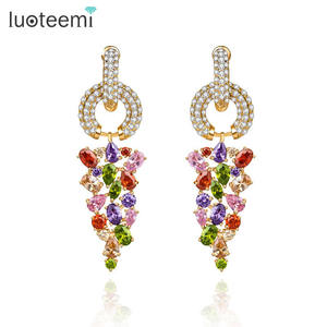 Wholesale Designer Jewelry 18K Champagne Gold Plated Colorful Zircon Crystal CZ Chandelier <b>Earrings</b> for Women Luxury Wedding - Product Image 6