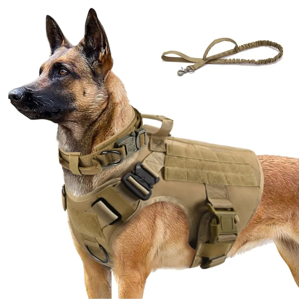 Gilet de sécurité pour animaux de compagnie réglable Durable entraînement tactique K9 harnais pour chien laisse et collier ensemble de harnais pour chien tactique