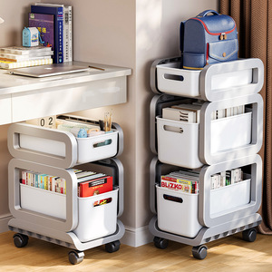 รถเข็นเก็บของแบบพกพา 3 ชั้น ชั้นวางหนังสือพลาสติกเคลื่อนที่ได้ สำหรับจัดเก็บใต้โต๊ะทำงาน - Product Image 2
