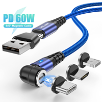 Kabel Data USB Tipe C 3 in 1 Pengisian Cepat 3A Magnetik Berbahan Nilon untuk iPhone Android Kamera Ponsel
