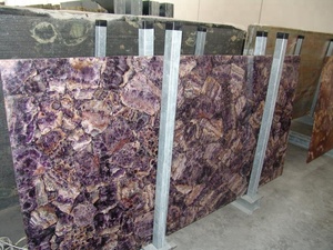 Dalle de carrelage en quartz améthyste rétroéclairée en pierre semi-précieuse de luxe naturelle pour la décoration d'hôtel - Product Image 4