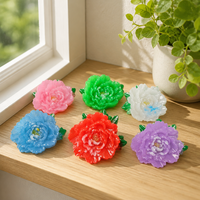 Ensemble de 6 figurines de pivoines en résine colorées, peintes à la main, brillantes, pour la décoration florale de la maison, des mariages, des jardins, vente en gros, cadeau d'art, décoration de table