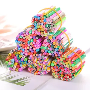 50Pcs/Bag Cartoon Lollipop Flower Fruits Love Smiling Face Nail Soft Pottery Polymer Clay Slices Nail Art Decorations Stick