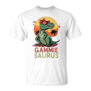 T-shirt Gammiesaurus Dino avec motif coucher de soleil tropical, unisexe, col rond, manches courtes, impression numérique - Product Image 1