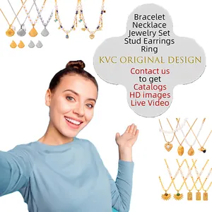KVC Redesign Inlaid Zircon Four Leaf Clover Necklace Gold Chain Wholesale Non Tarnish Zirconia Jewelry Stainless Steel Pendant
