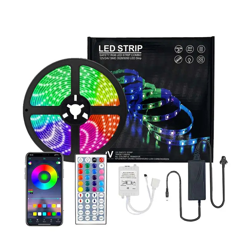 DC12V SMD5050 RGB LED Strip ชุด 5050 RGB 300LED ยืดหยุ่น 44 ปุ่ม IR รีโมทคอนโทรล LED Strip ชุด