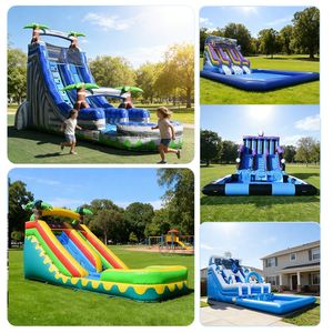 Toboggan aquatique gonflable à double voie pour enfants et adultes, toboggan gonflable avec palmiers, toboggan gonflable pour piscine - Product Image 5