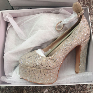 Luxury DiamondRhinestone Sapato De Salto Sexy Thick Sole High Chunky <b>Round</b> <b>Toe</b> Platform Pumps <b>Heels</b> - Product Image 5