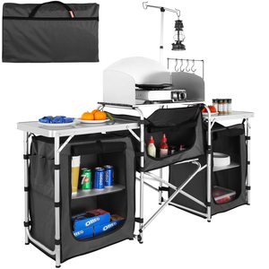 Mesa de Cocina <span class=keywords><strong>Plegable</strong></span> para Exteriores, Estación de Cocina de Aluminio con 3 Armarios, Parabrisas Desmontable, Mesa de Cocina para Campamento y Picnics - Product Image 1