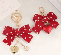 Grand pendentif porte-clés tissu amour rouge mignon amour floral ruban arc résine amour accessoires sac décoration