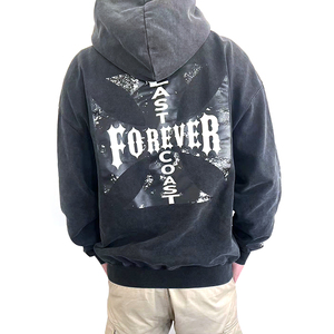 Men's Washed Hoodies & Sweatshirts Custom No <b>String</b> Graphic Logo Heavy Weight 100% Cotton Acid Wash <b>Black</b> Cropped Hoodie for Men - Product Image 5