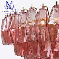 Lustre en verre côtelé rose de style médiéval français, suspension de luxe pour villa, salon, salle à manger, plafond haut, décoration intérieure