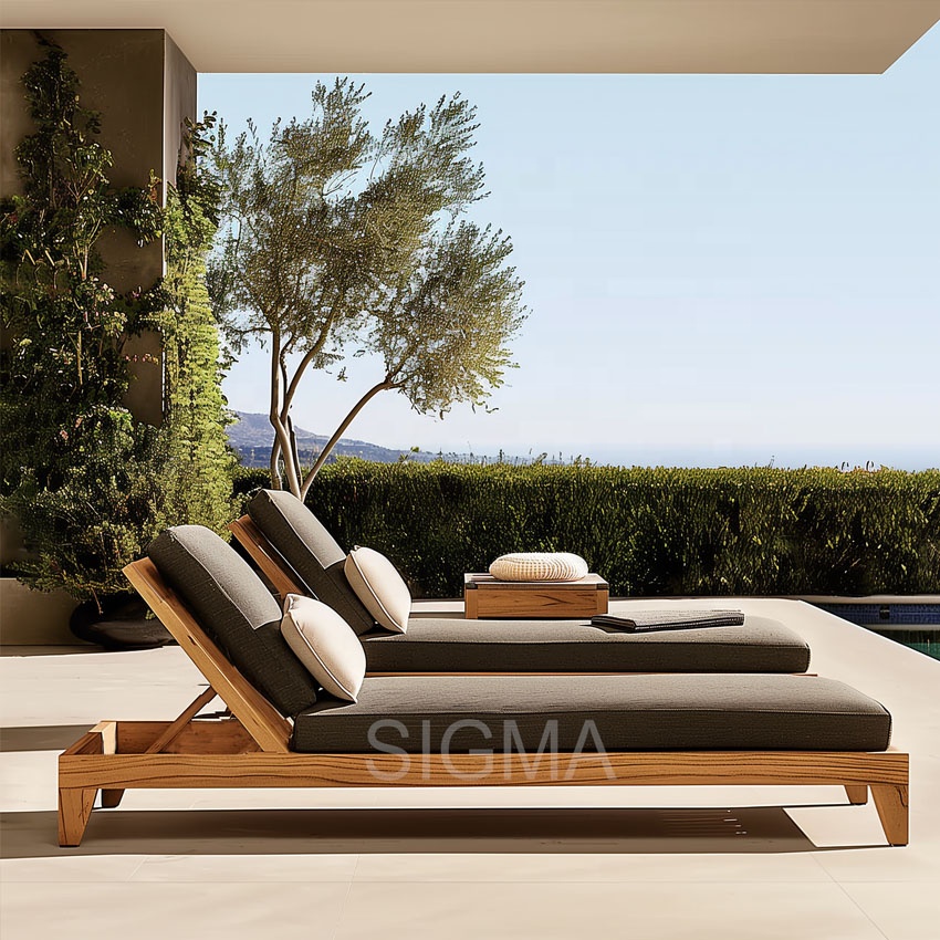 All Weather Hotel Furniture Garden Chaise Patio Teak Wood Outdoor Lounger