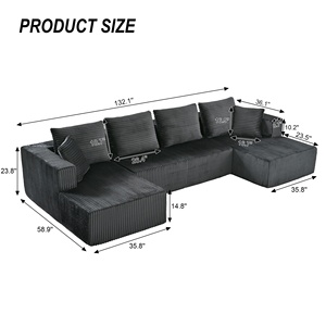 Sofá Seccional Convertible Moderno en Forma de U con Diseño Modular, Tapicería de Pana y Brazos Acolchados con Almohadas para Sala de Estar - Product Image 3