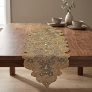 Camino de Mesa Geométrico Bordado con Diseño de Cuentas Doradas para Decoración del Hogar - Product Image 3